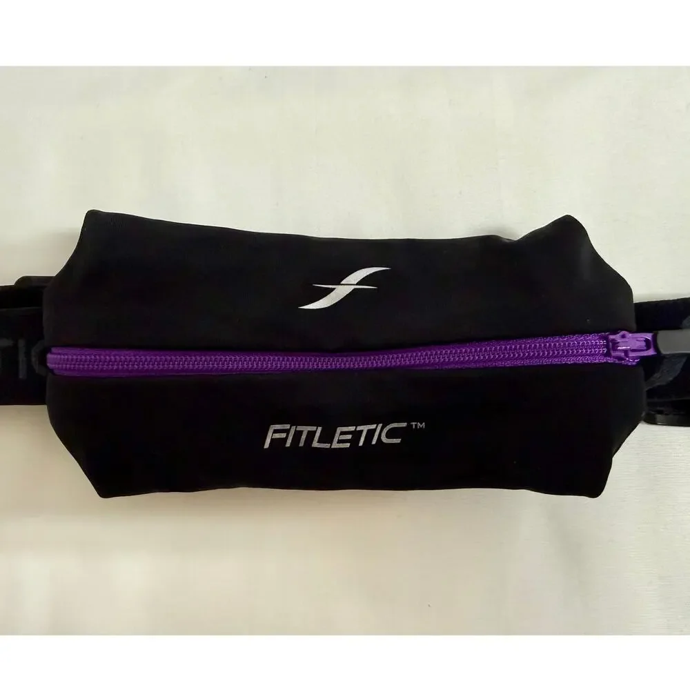 Fitletic Mini Sport Running Belt Black Purple Zipper Adjustable Waist Pouch